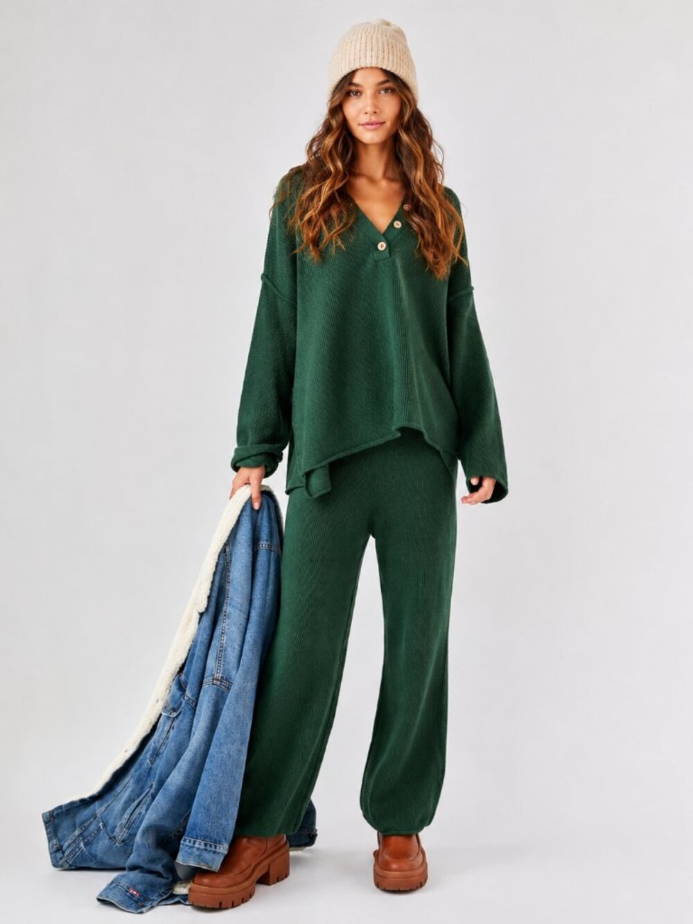 FREE PEOPLE Hailee Sweater Set | balsam aka Dark Green
